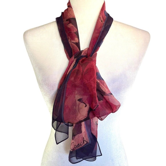 Coach Accessories - Coach Poppy Rectangular Silk Scarf Pink Purple Monogram Logo 59 X 10 EUC